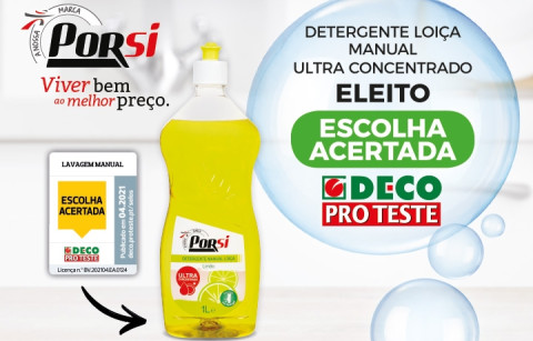 Detergente de Loiça Manual Ultra Concentrado PorSi eleito Escolha Acertada pela DECO Proteste