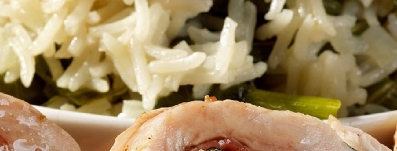 ROLINHOS DE PERU COM ARROZ DE COGUMELOS E GRELOS