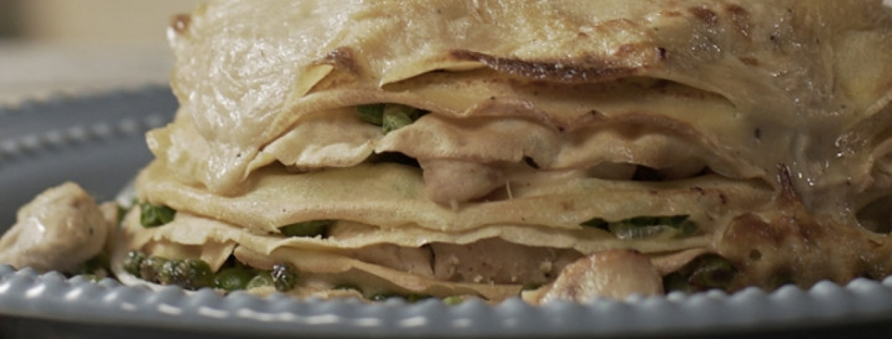TARTE DE OMELETE COM FRANGO, ESPARGOS E ERVILHAS