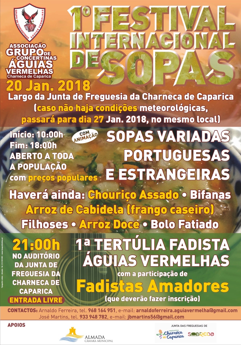 Charneca da Caparica: 1º Festival de Sopas + 1º Tertúlia de Fadista
