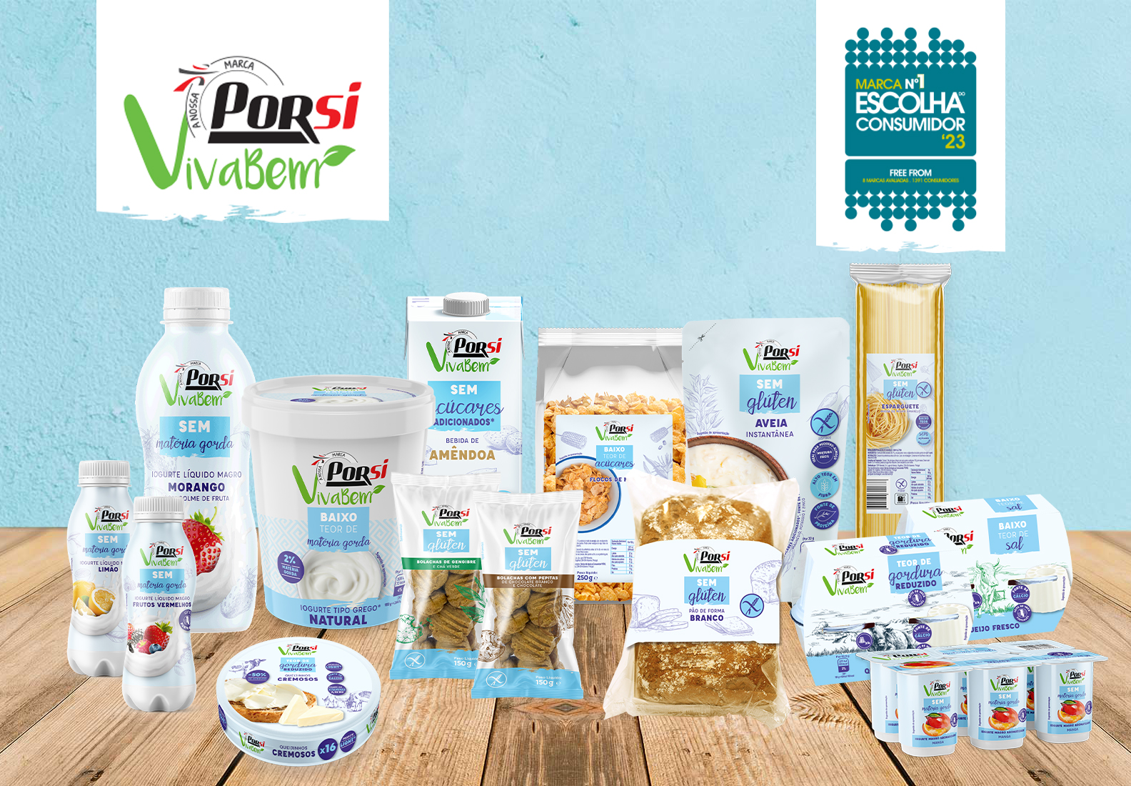 Produtos da PorSi VivaBem (bolachas e pão de forma sem gluten; iogurtes sem matéria gorda ou teor de gordura reduzido e queijo fresco sem sal) como marca nº1 na escolha do consumidor